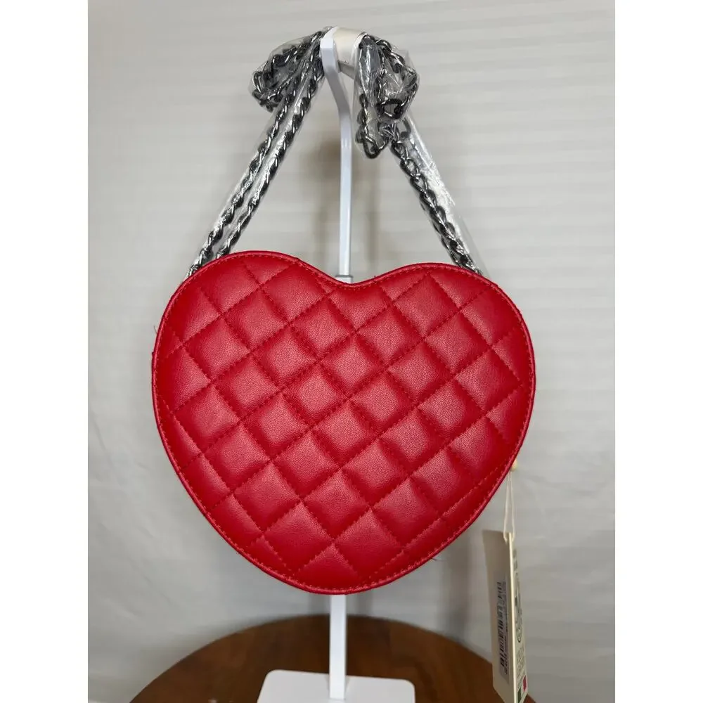 Valentino Orlandi Heart Crossbody MSRP $139 NWT Red Quilted Vegan Leather